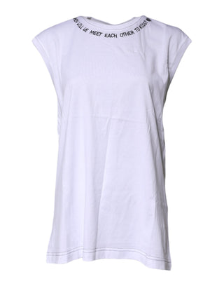 Dolce & Gabbana White Cotton Sleeveless Printed Tank T-shirt