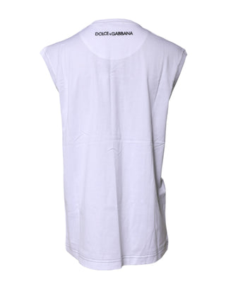 Dolce & Gabbana White Cotton Sleeveless Printed Tank T-shirt
