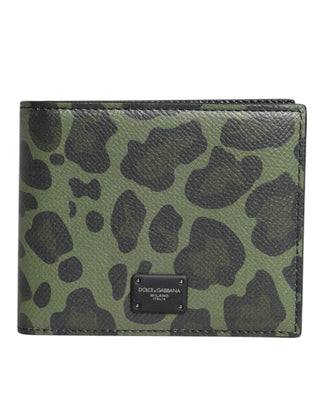 Dolce & Gabbana Black Green Leather DG Plaque Bifold Card Holder Wallet