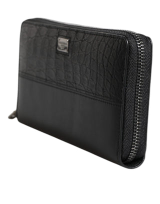 Dolce & Gabbana Black Leather Logo Plaque Zip Around Continental Wallet