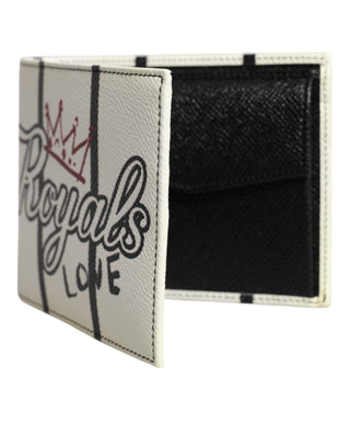 Dolce & Gabbana White Leather DG Crown Royals Bifold Card Holder Wallet