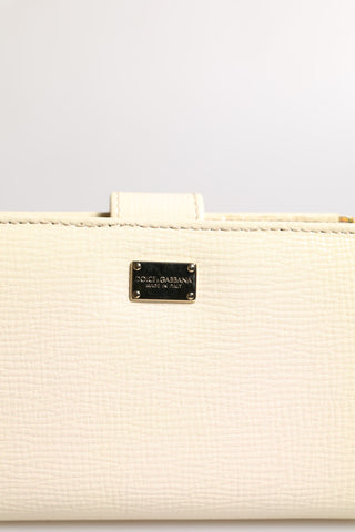 Dolce & Gabbana Ivory Calf Leather Compact Logo Plaque Card Holder Wallet