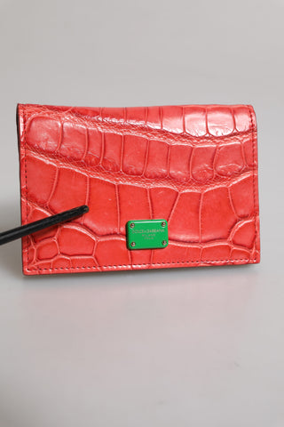 Dolce & Gabbana Red Exotic Leather Logo Plaque Card Holder Wallet