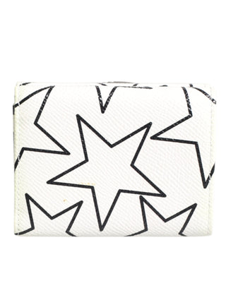Dolce & Gabbana White Leather Trifold DG Star Print Card Holder Wallet
