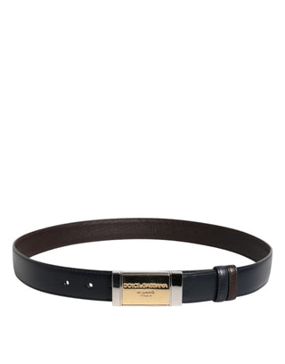 Dolce & Gabbana Blue Brown Leather Buckle Reversible Belt
