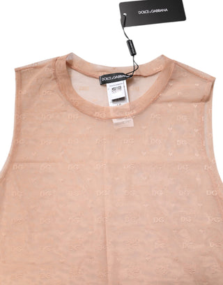 Dolce & Gabbana Beige Nylon Logo Monogram Sleeveless Tank Top