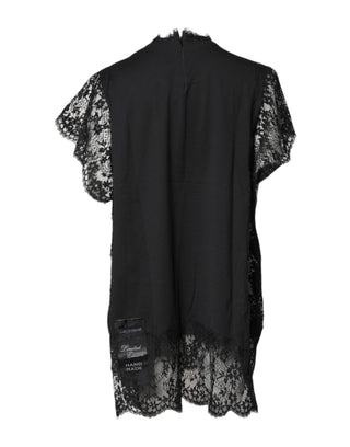 Dolce & Gabbana Black Lace Sheer Sacred Heart Crew Neck Top