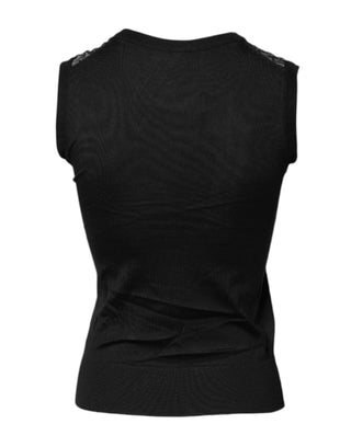 Dolce & Gabbana Black Lace Sheer Crew Neck Sleeveless Top