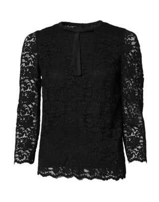 Dolce & Gabbana Black Lace STAFF Crew Neck Long Sleeves Top