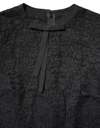 Dolce & Gabbana Black Lace STAFF Crew Neck Long Sleeves Top