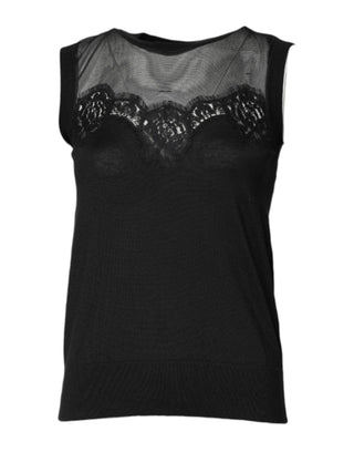 Dolce & Gabbana Black Lace Sheer Crew Neck Sleeveless Top
