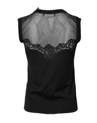Dolce & Gabbana Black Lace Sheer Crew Neck Sleeveless Top