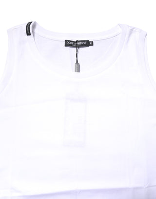 Dolce & Gabbana White Cotton Sleeveless Crew Neck T-shirt
