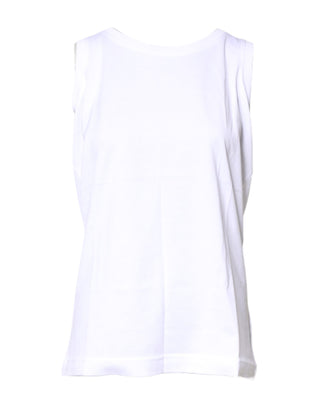 Dolce & Gabbana White Cotton Sleeveless Crew Neck T-shirt