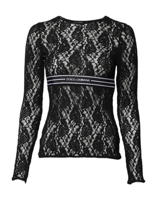 Dolce & Gabbana Black Floral Lace Long Sleeves Pullover Top