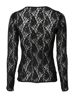 Dolce & Gabbana Black Floral Lace Long Sleeves Pullover Top