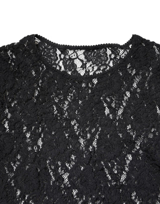 Dolce & Gabbana Black Floral Lace Long Sleeves Pullover Top