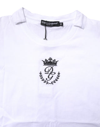 Dolce & Gabbana White Logo Crown Cotton Crew Neck T-shirt