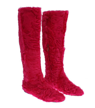 Dolce &amp; Gabbana Elegant Pink Lambskin Fur Boots