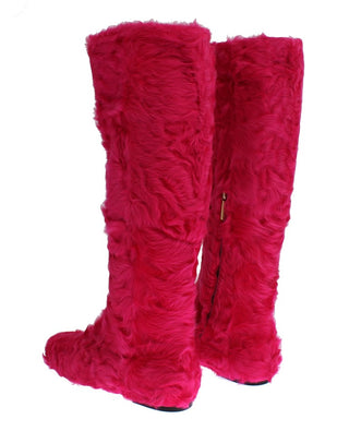 Dolce &amp; Gabbana Elegant Pink Lambskin Fur Boots