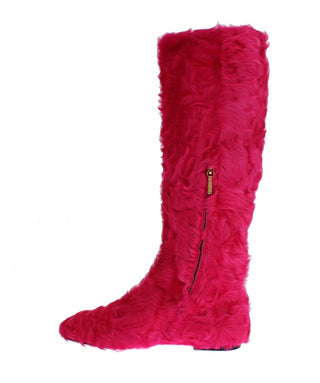 Dolce &amp; Gabbana Elegant Pink Lambskin Fur Boots