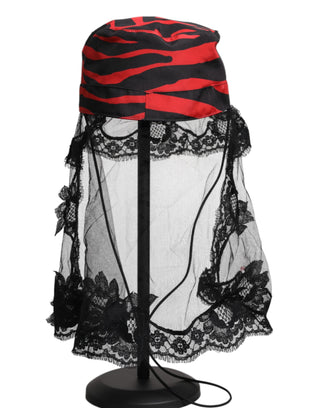 Dolce & Gabbana Black Red Stripes Lace Tulle Bucket Hat