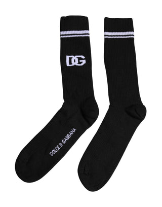 Dolce & Gabbana Black Cotton DG Logo Mid Calf Men Socks