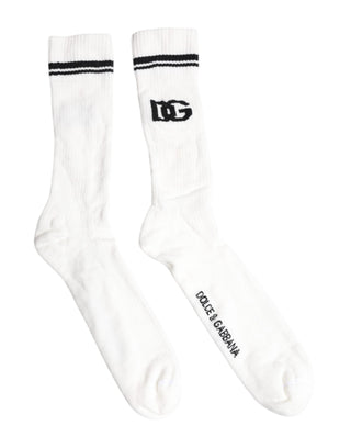 Dolce & Gabbana White Black DG Logo Print Stretch Mid Calf Socks