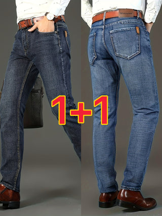 2 Piece Men's Plain Cotton Jeans with Pockets Casual Cotton Blend Jeans for Outdoor Activities 