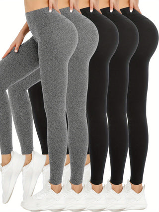 Pack of 5 Women's High Waist Yoga Pants, Super Soft Tummy Control, Non See-Through Stretchy Fabric, Workout Running Leggings 