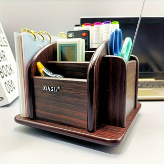 Wooden Rotating Desk Organizer - Creative Storage Box for Office Supplies, Home Decor and Gifts 