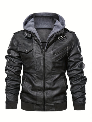 Men's PU Leather Long Sleeve Zipper Pockets Jackets 