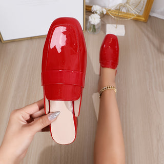 Women Solid Color Mules, Fashion Square Toe Chunky Low Heel Slides, All Match Slip On Backless Moccasins 