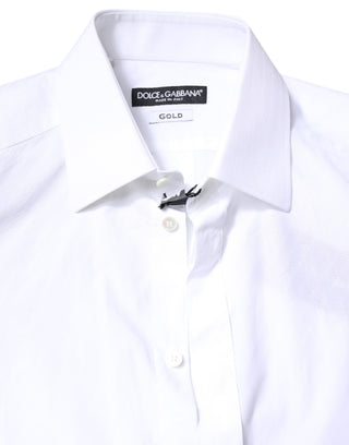 Dolce & Gabbana White Cotton GOLD Dress Formal Collared Shirt