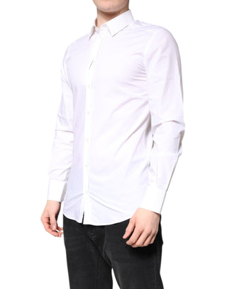 Dolce & Gabbana White Cotton GOLD Dress Formal Collared Shirt