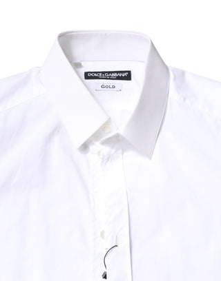Dolce & Gabbana White Cotton GOLD Dress Formal Collared Shirt