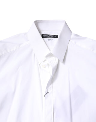 Dolce & Gabbana White Cotton GOLD Dress Formal Collared Shirt