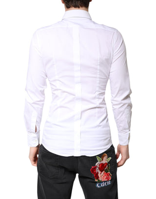 Dolce & Gabbana White Cotton GOLD Dress Formal Collared Shirt