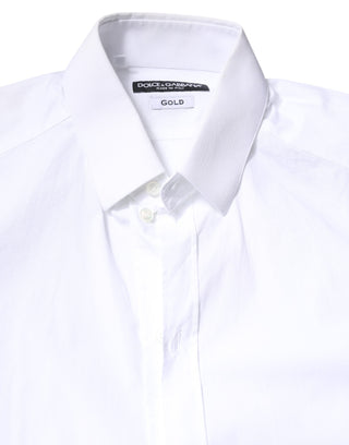 Dolce & Gabbana White Cotton GOLD Dress Formal Collared Shirt