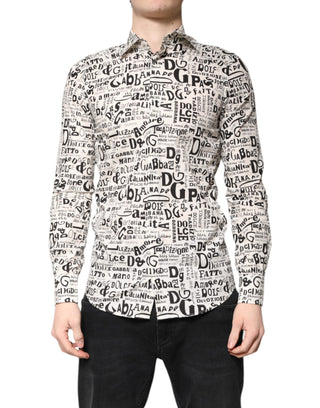 Dolce & Gabbana White Black Logo MARTINI Men Casual Shirt