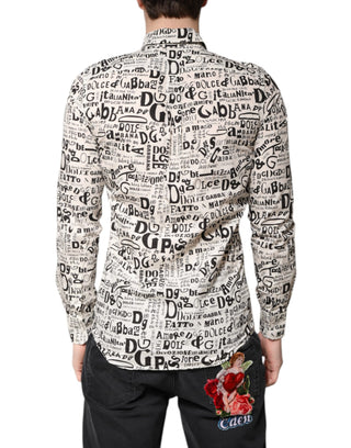 Dolce & Gabbana White Black Logo MARTINI Men Casual Shirt