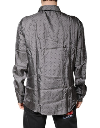 Dolce & Gabbana Gray Polka Dot Silk Long Sleeve Shirt