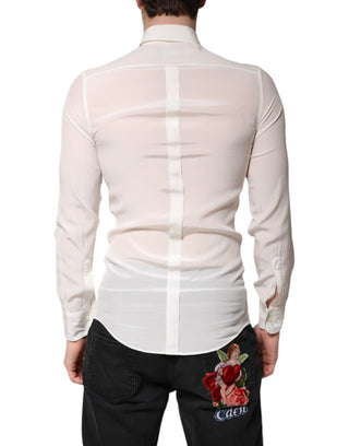 Dolce & Gabbana White Silk GOLD Dress Formal Collared Shirt