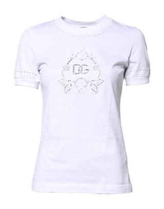 Dolce & Gabbana White Cotton Floral Logo Crew Neck T-shirt