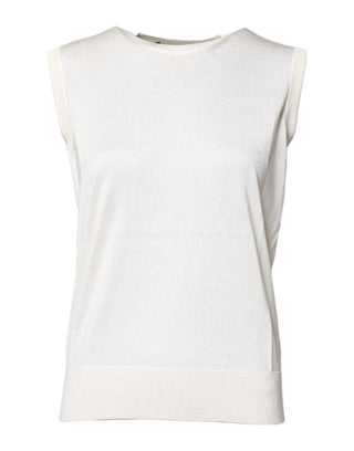 Dolce & Gabbana White Silk Round Neck Sleeveless Tank Top