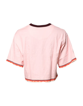 Dolce & Gabbana Pink Print Cotton Short Sleeves Cropped Top