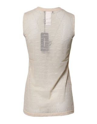 Dolce & Gabbana Ivory Nylon Logo See Through Sleeveless Tank Top