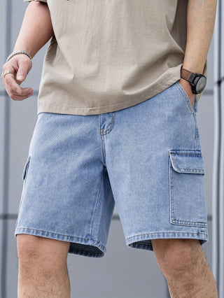 Men's Summer Fashion Loose Fit Short Jeans with Folded Pockets Multi-Purpose Summer 