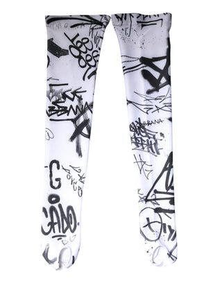 Dolce & Gabbana White Graffiti Cotton Over Calf Stockings Socks