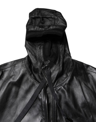Dolce & Gabbana Black Lambskin Leather Full Zip Biker Jacket